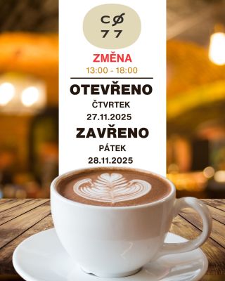 ☕✨ Milovníci kávy, pozor! Ve čtvrtek 27. 11. 2025 máme v pražírně Coffee77 výjimečně otevřeno od 13:00 do 18:00! Přijďte...